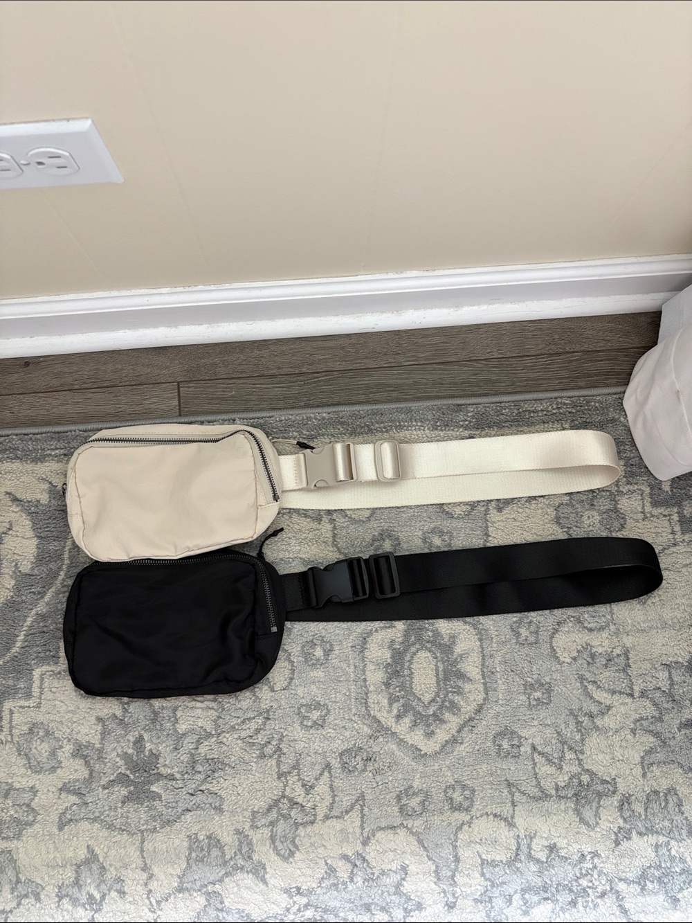Canvas Crossbody Waist Bag - Black and Cream